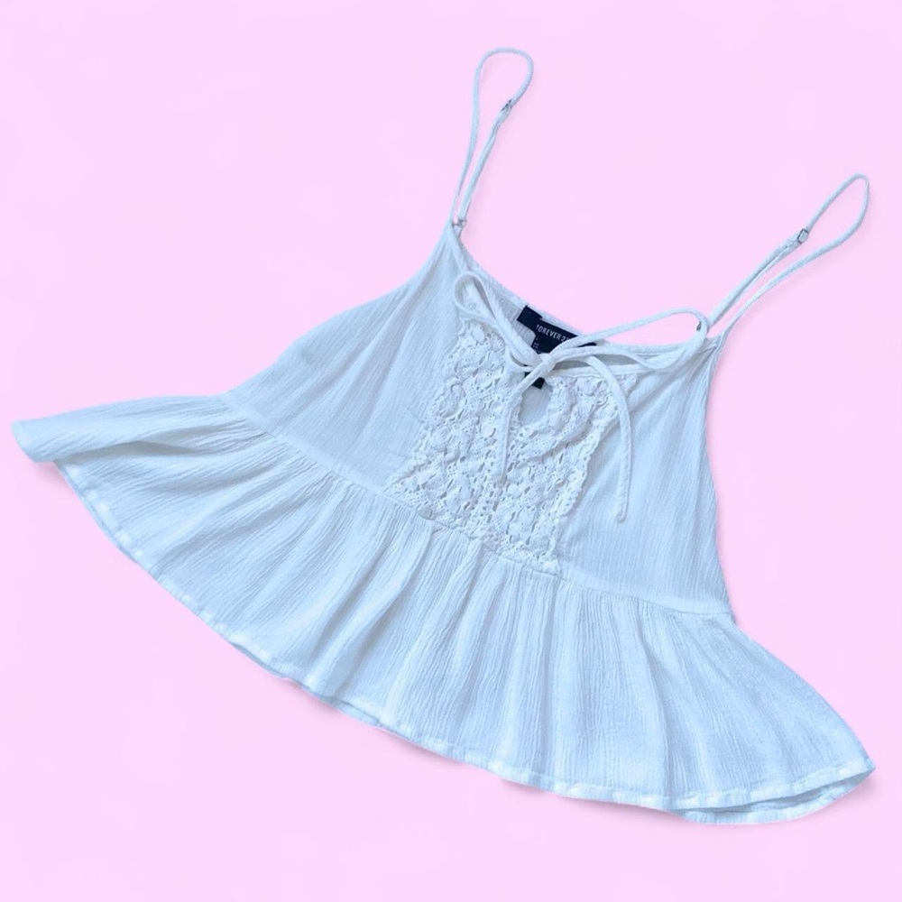 White 🌱 Flowy Crop Top | Cottagecore | Boho | Fairy | Adjustable | Linen | Small